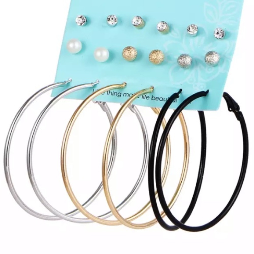 NEW!💙💎HOOPS BUNDLE!!!🖤BLACK GOLDEN SILVERY!💎💙 - Picture 2 of 8